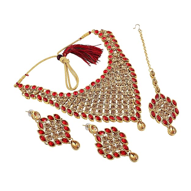 Tehzeeb CreationDesigner Gold Plated Elegant Stone Necklace Set For Women & Girls  THZ406