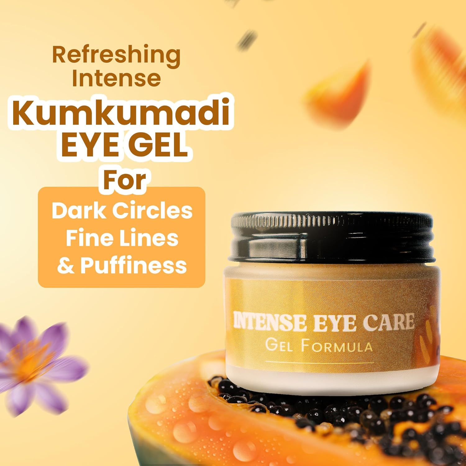 WildOak Organic Kumkumadi Under Eye Gel | 50g | Dark Circles, Wrinkles, Anti Aging & puffiness | 7x power of Saffron, Papaya, Pomegranate, Aloevera, Bergamot Oil & Witch Hazel | 50g