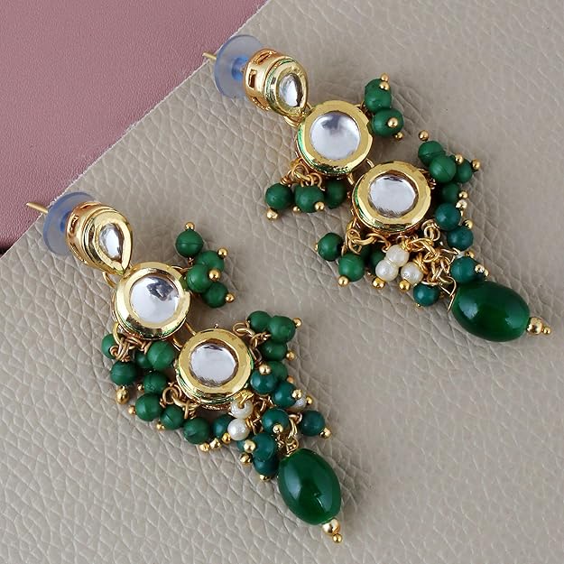 Tehzeeb Creation Meenakari 18k Gold Plated Earring Combo Uncut Big Faux Kundan Choker Necklace set THZ427
