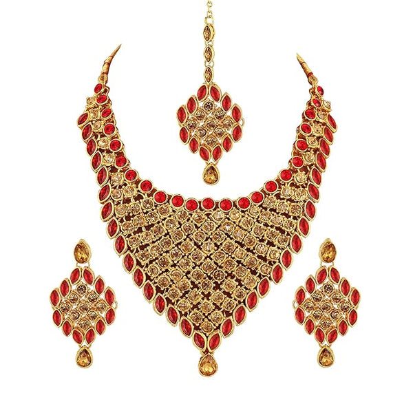 Tehzeeb CreationDesigner Gold Plated Elegant Stone Necklace Set For Women & Girls  THZ406