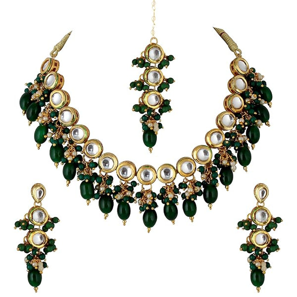 Tehzeeb Creation Back Meenakari 18k Gold Plated Tika Earring Combo Uncut Big Faux Kundan Choker Necklace set THZ423