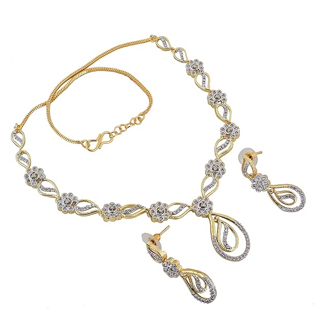 Tehzeeb Creation  Gold Plated American Diamond (AD) White Color Pendant Set for Girls & Women  THZ437