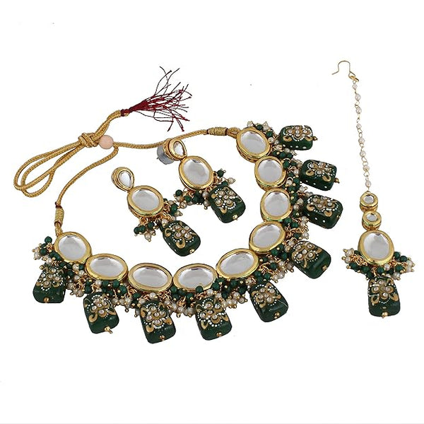 Tehzeeb Creation Meenakari Gold plated pentagon shape Uncut Kundan Necklace Set  THZ449