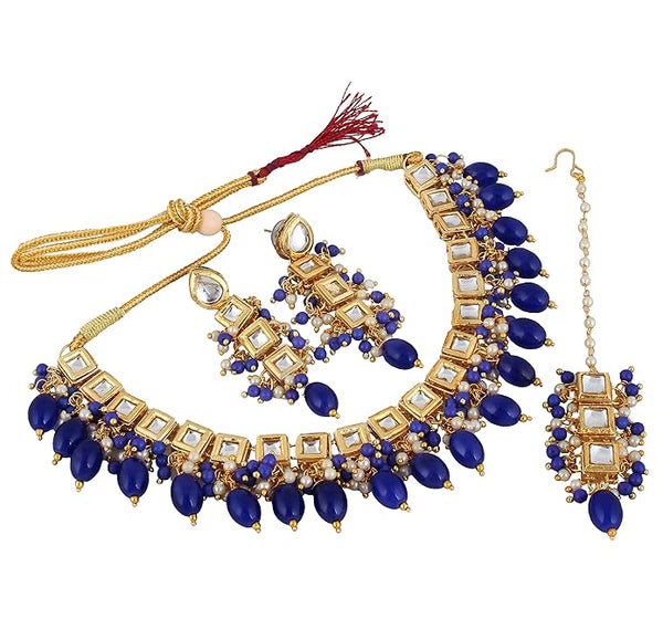 Tehzeeb Creation   Back Meenakari 18k Gold Plated Square Shape Tika Earring Combo Jewellery Set Uncut Kundan Big Faux Kundan Dibbi Kundan Choker Necklace Set for Girl's & Women THZ442