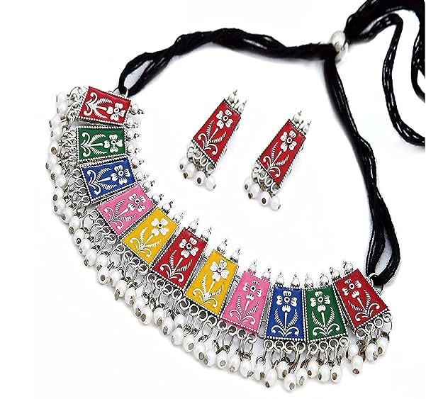 WOMENS MULTY COLOUR MINAKARI OXIDISED NACKLACE SET   THZ032