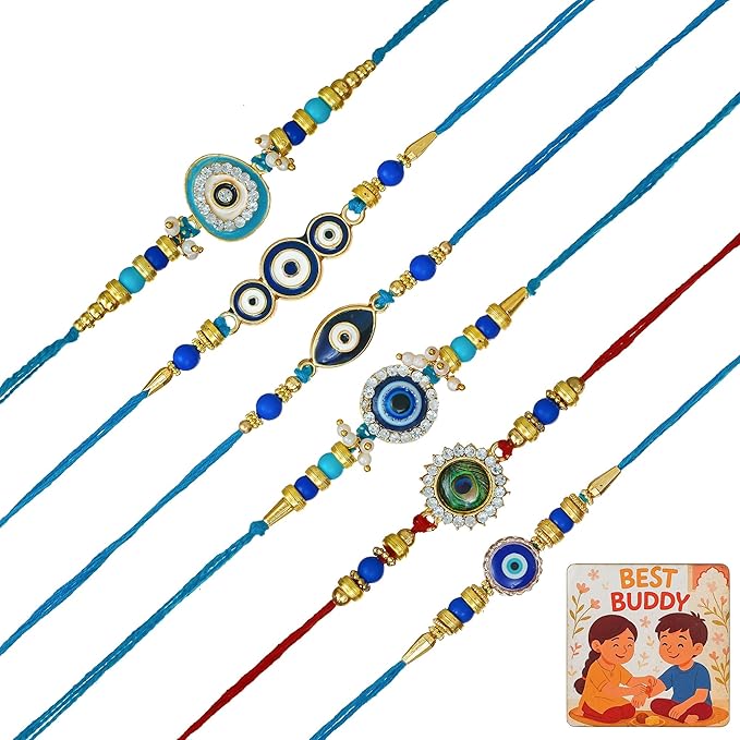Evil Eye Rakhi for Brother and Bhabhi Eco Friendly Rakhi For Bhai, Brothers Rakhi, Kids Rakhi Set of 6 with Fridge Magnet