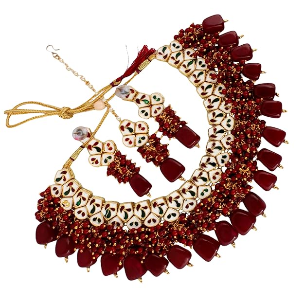 Tehzeeb Creation Meenakari Gold plated pentagon shape Uncut Kundan Necklace Set THZ440