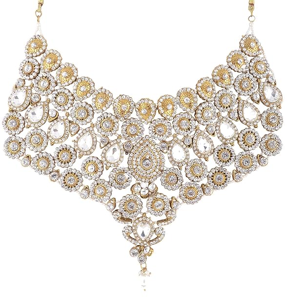 Tehzeeb Creation Traditional 18k Gold Plated Designer Multi Color Dulhan Choker Kundan Bridal Set thz486