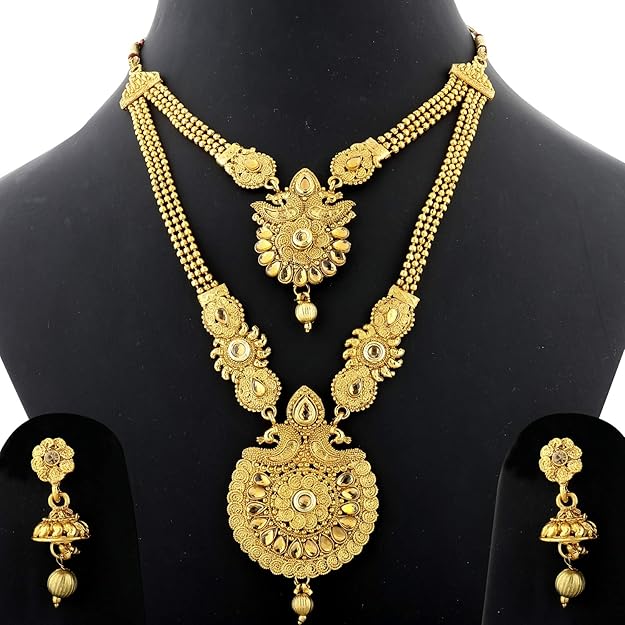 Tehzeeb Creation Traditional Gold Plated Kundan Necklace Set for Girls & Women  THZ410