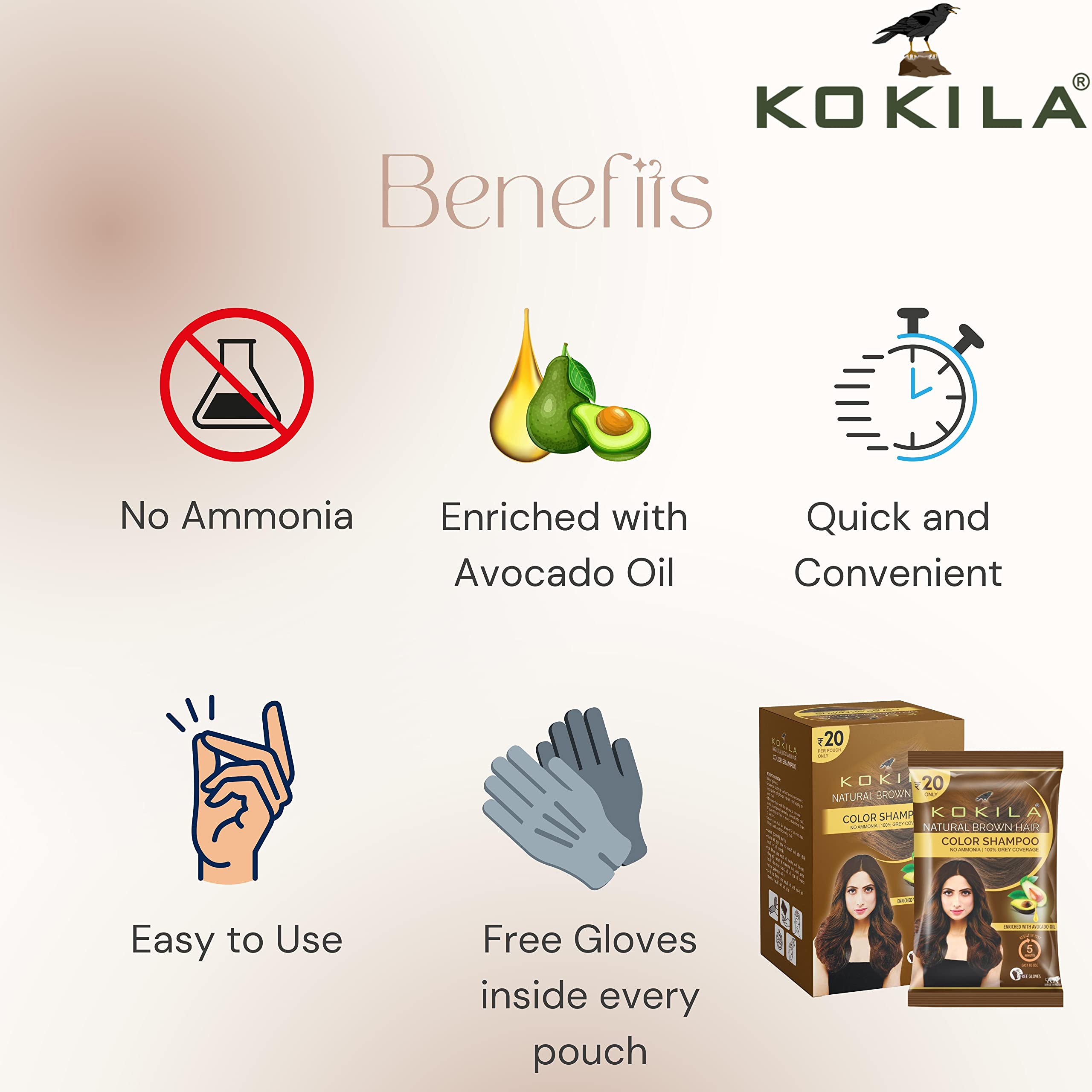 Kokila Unisex Hair Color Shampoo Enriched With Almond Oil In Just 5 Minute, Long