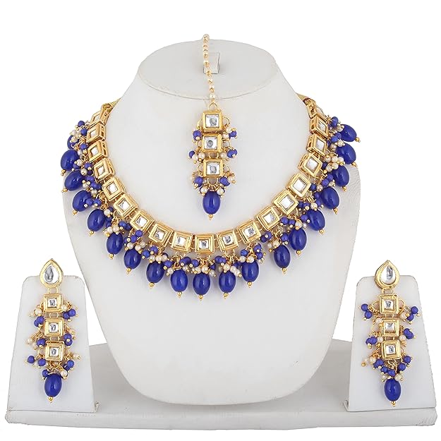 Tehzeeb Creation   Back Meenakari 18k Gold Plated Square Shape Tika Earring Combo Jewellery Set Uncut Kundan Big Faux Kundan Dibbi Kundan Choker Necklace Set for Girl's & Women THZ442
