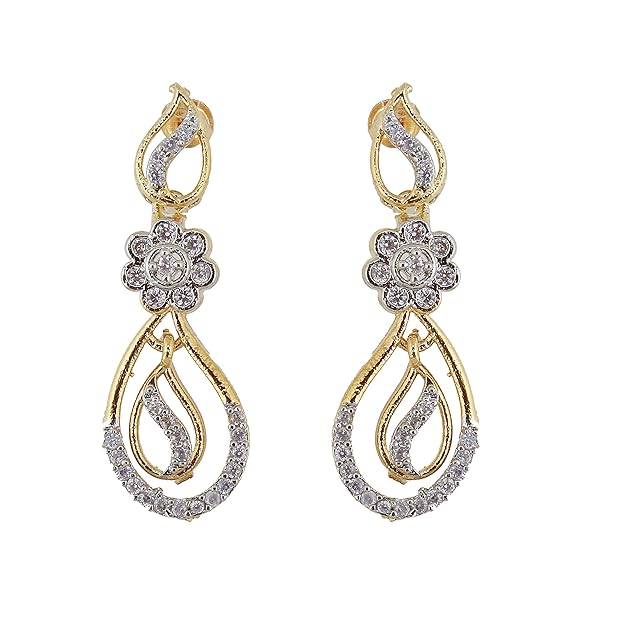Tehzeeb Creation  Gold Plated American Diamond (AD) White Color Pendant Set for Girls & Women  THZ437