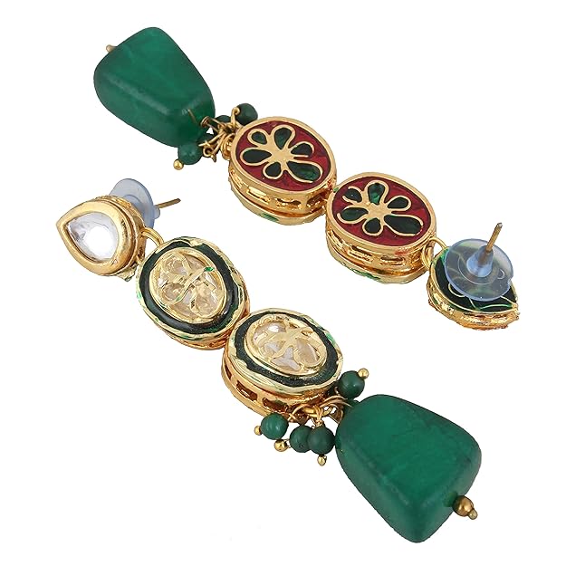 Tehzeeb Creation Back Meenakari 18k Gold Plated Tika Earring Combo Jewellery Set Uncut Kundan Big Faux Kundan Dibbi Kundan Choker Necklace Set for Girl's & Women THZ412