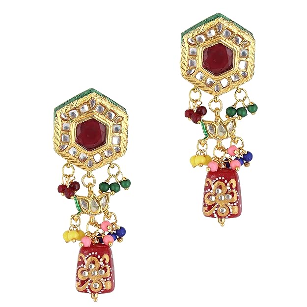 Tehzeeb Creation Back Meenakari 18k Gold Plated MultiColor Tika Earring Combo Jewellery Set Uncut Kundan Choker Necklace Set For Girl's & Women THZ422