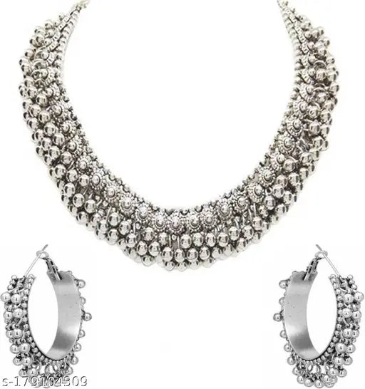 WOMENS SILVER COLOUR GHUNGHROO DESIGN BRACELET NACKLACE AND EARRINGS  THZ085