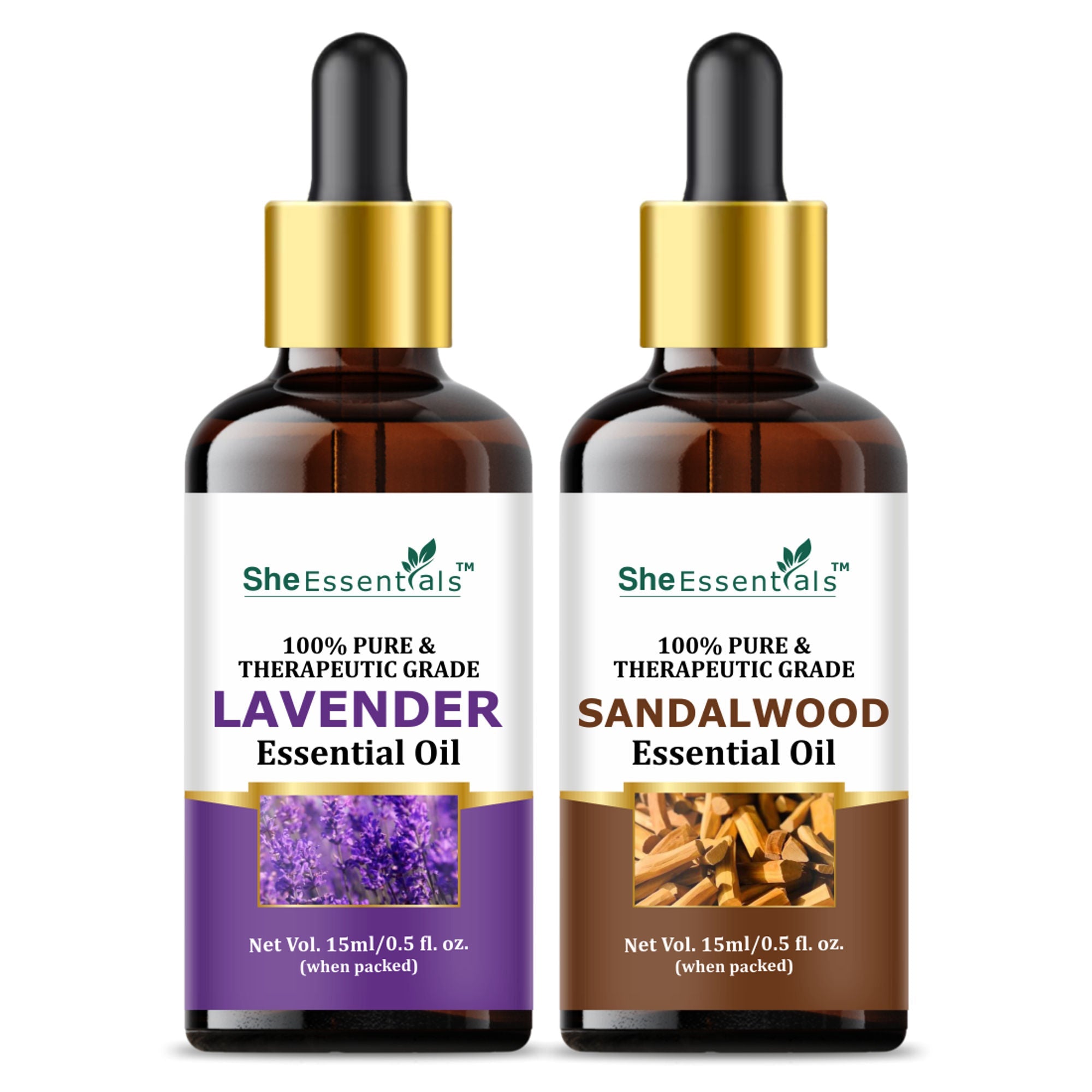 She Essentials Lavender Oil & Sandalwood Essential Oil Combo Healthier Skin & Hair - Restful Sleep