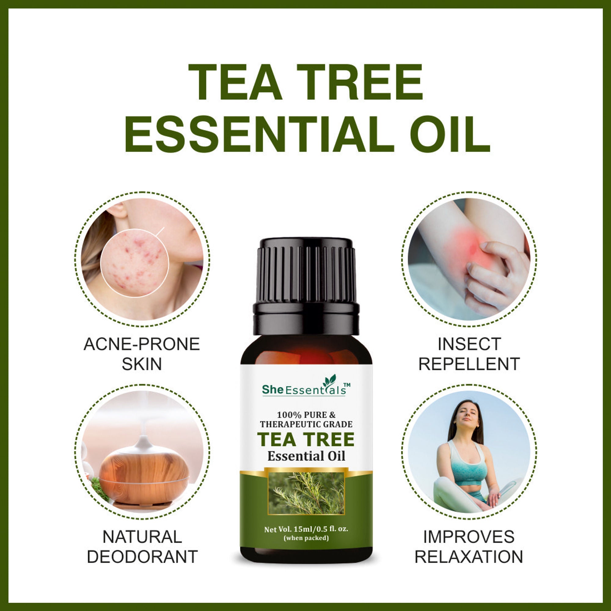 She Essentials Argan Carrier Oil, Rosemary & Tea Tree Essential Oil - Skincare & Hair Care