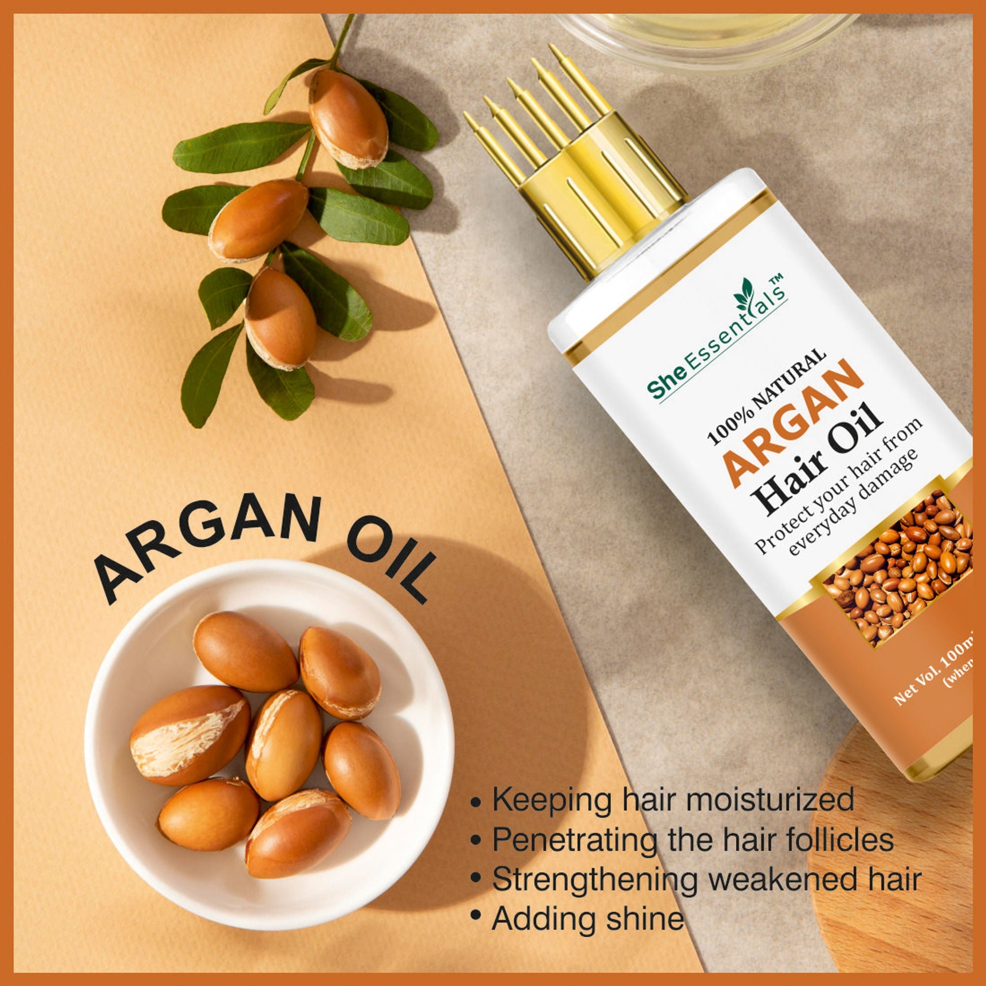 She Essentials Argan Carrier Oil, Rosemary & Tea Tree Essential Oil - Skincare & Hair Care