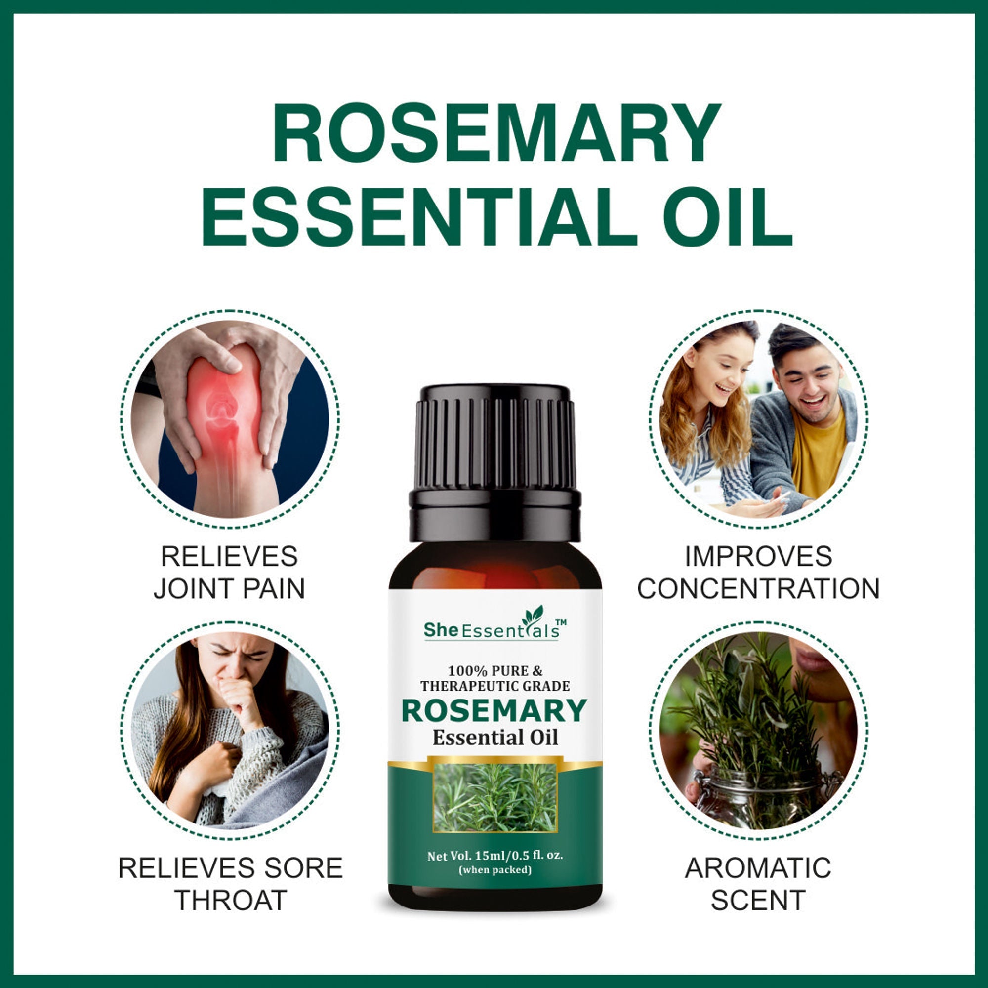 She Essentials Rosemary Essential Oil & Castor Oil Combo For Haircare & Skincare