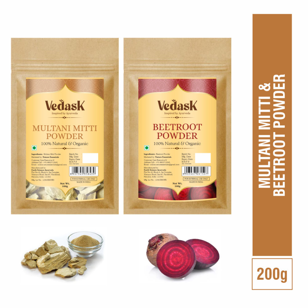 Vedask Organic Multani Mitti And Beetroot Powder Combo Pack