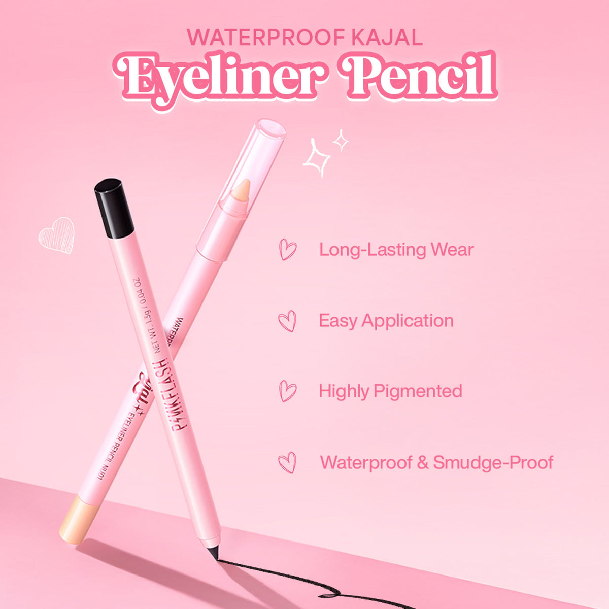 PINKFLASH Waterproof Kajal Eyeliner Pencil - Wt01 White