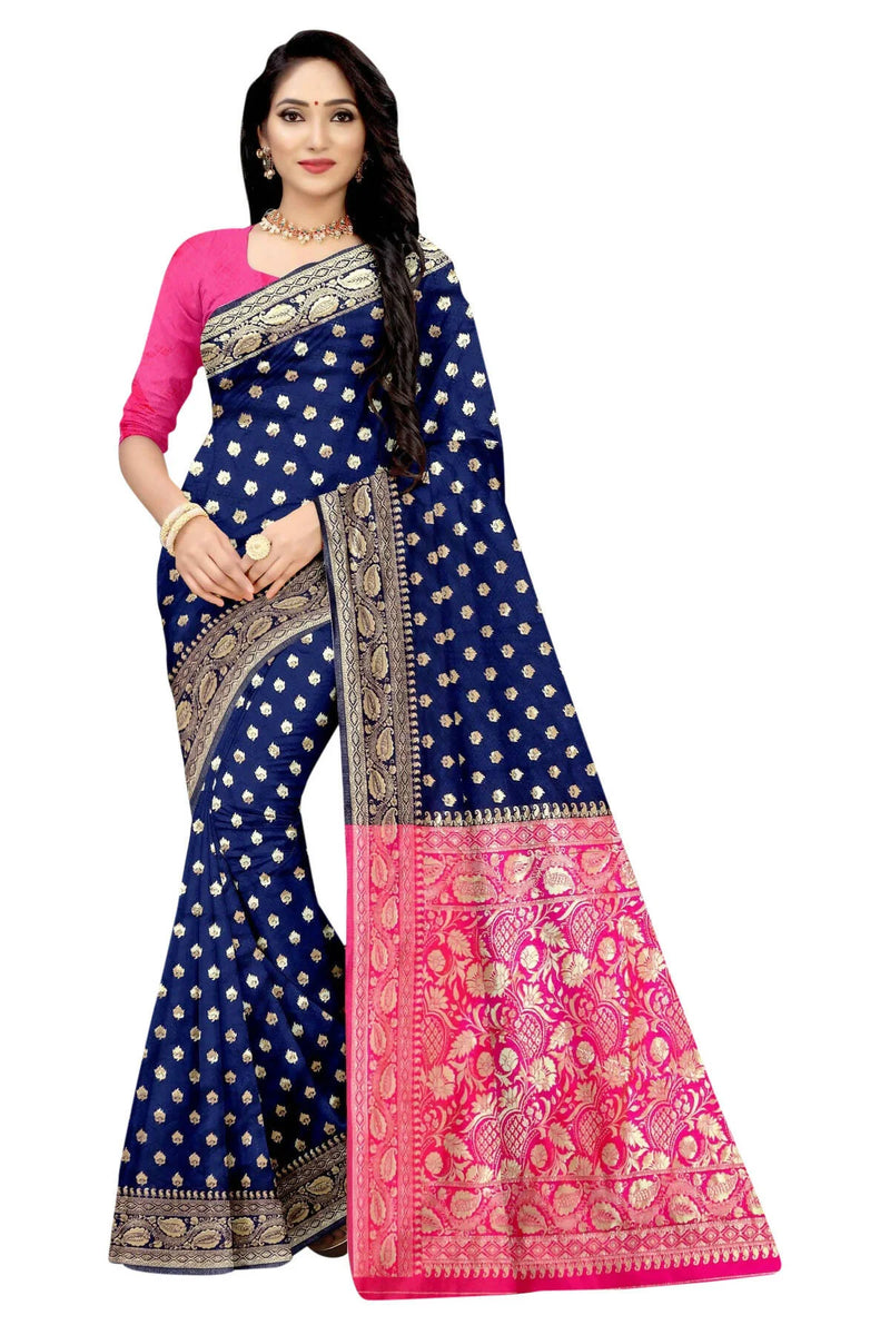 Vamika Navy Blue Weaving Banarasi Jacquard Saree