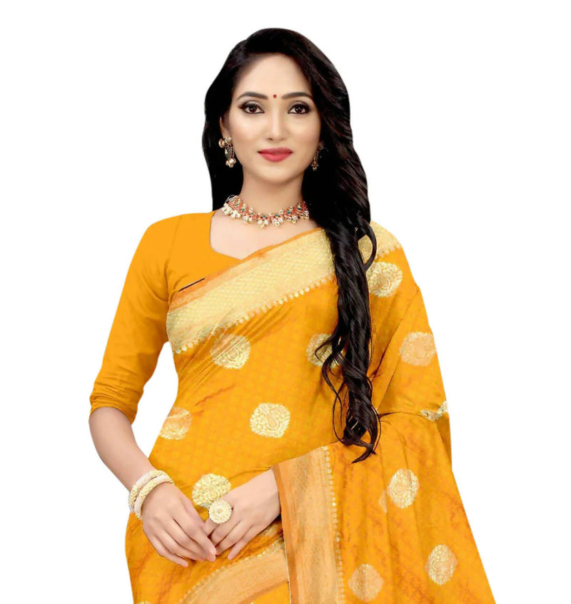 Vamika Weaving Banarasi Jacquard Mustard Saree