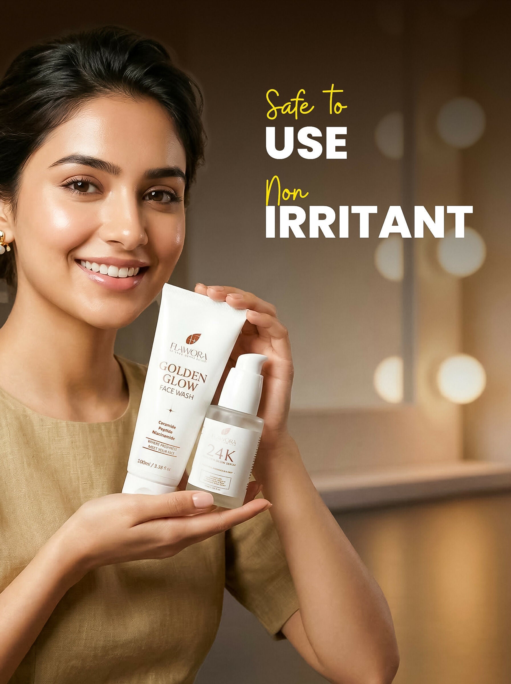 Flawora Set of Golden Glow Face Wash and 24k Golden Glow Face Serum