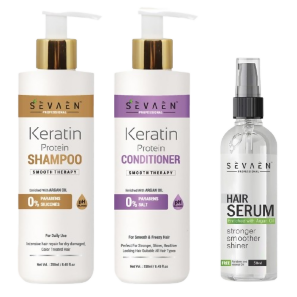 Sevaen Keratin Smooth Shampoo & Keratin Smooth Conditioner & Hair Serum