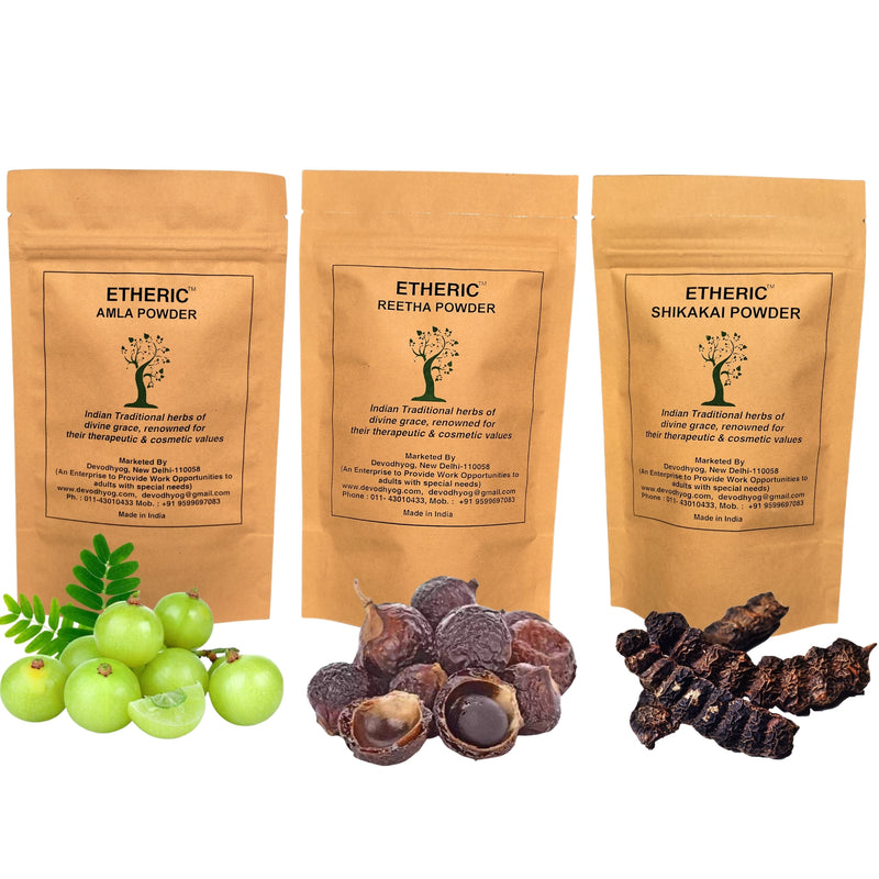 Etheric Combo Pack for Hair Wash & Treatment (Amala + Reetha + shikakai Powder  )Organic , Pure &  Natural Powder (3X100 Gram)