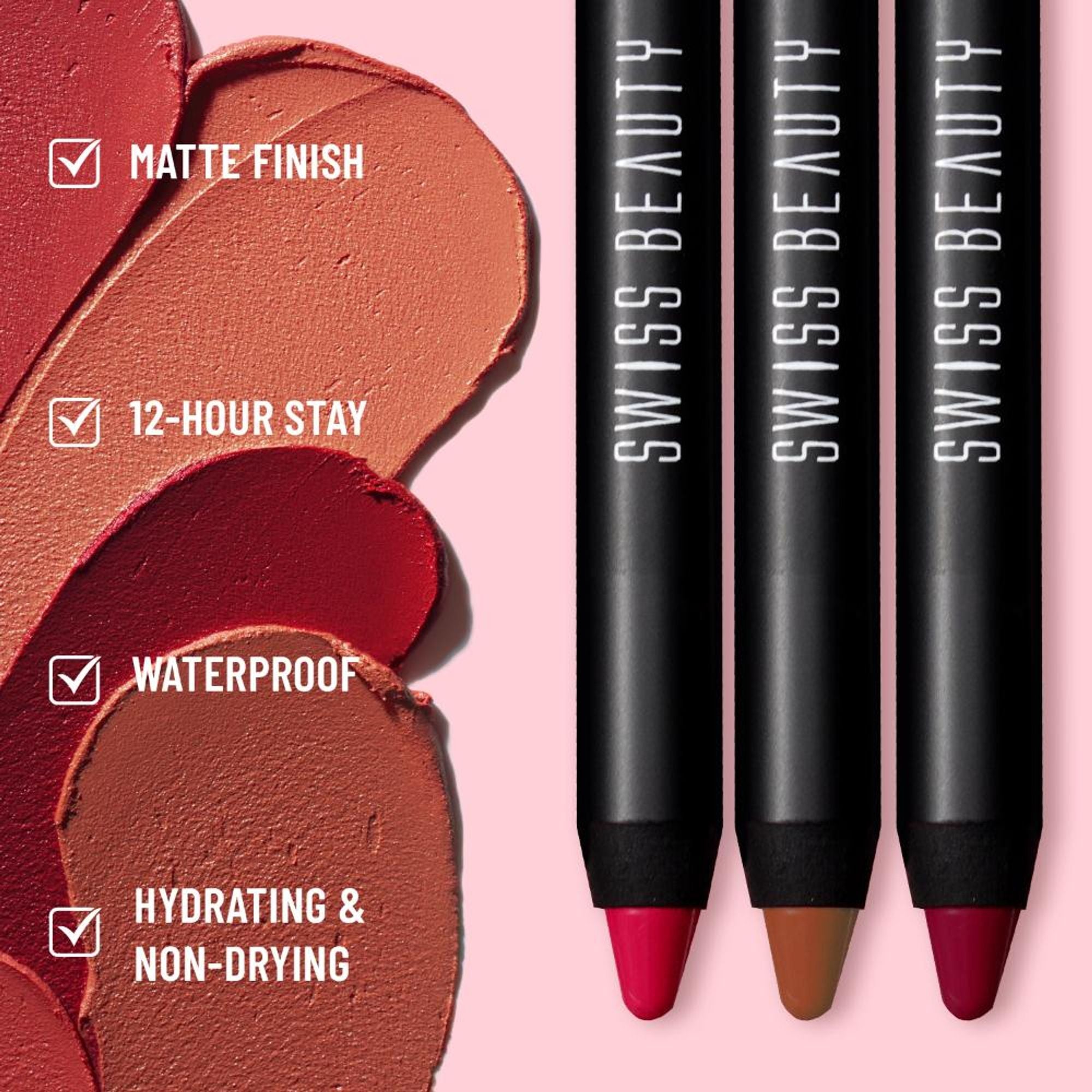 Swiss Beauty Matte Long Lasting Stay Maxx Lip Crayon Lipstick Matte Finish - Burgundy