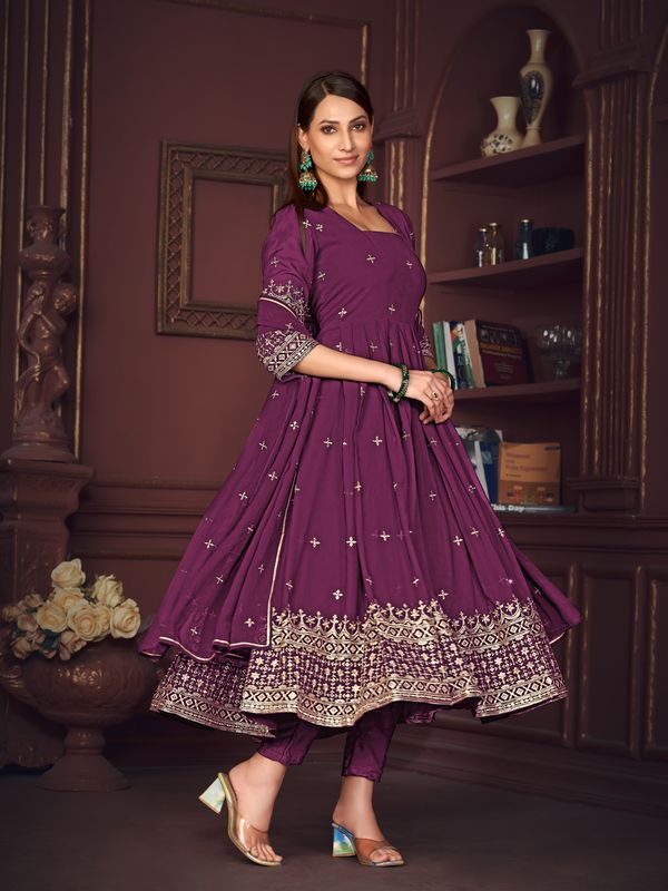 Aastha Purple with Net top fabric Georgette Crepe Net Bottom fabric