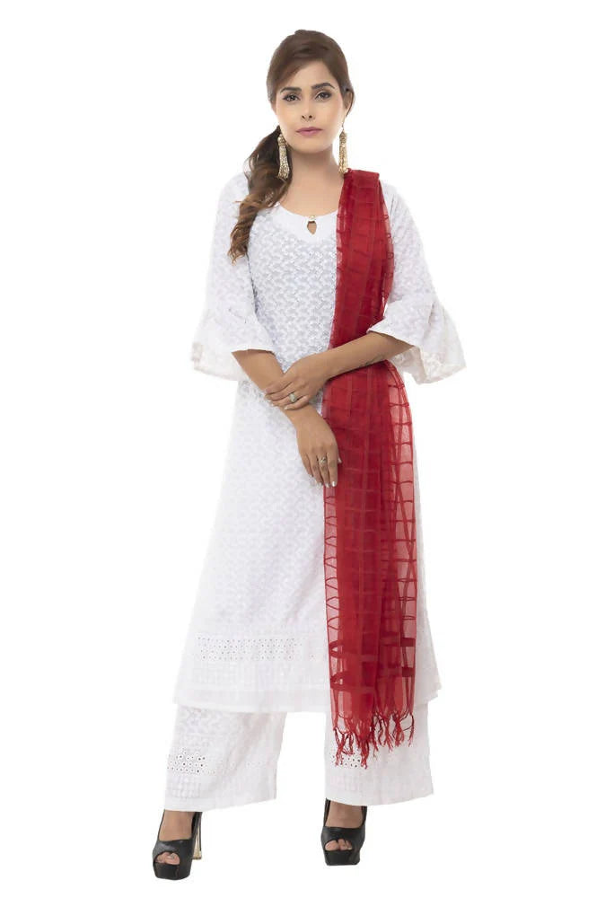 Mominos Fashion Red Cotton Square Dupatta