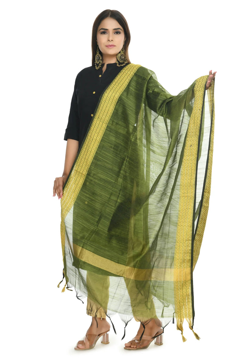 Mominos Fashion Moeza Handloom Cotton Mehndi Green Dupatta