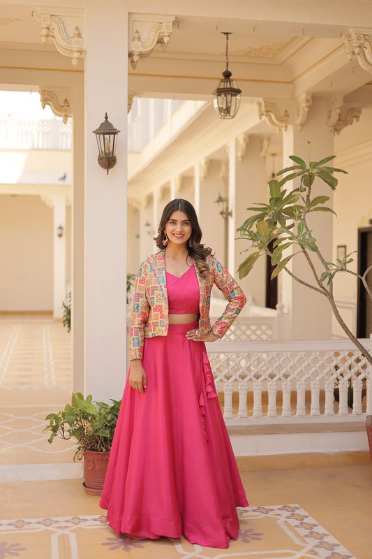 Aastha fashion off pink Lehenga jquard koti febric embroidery