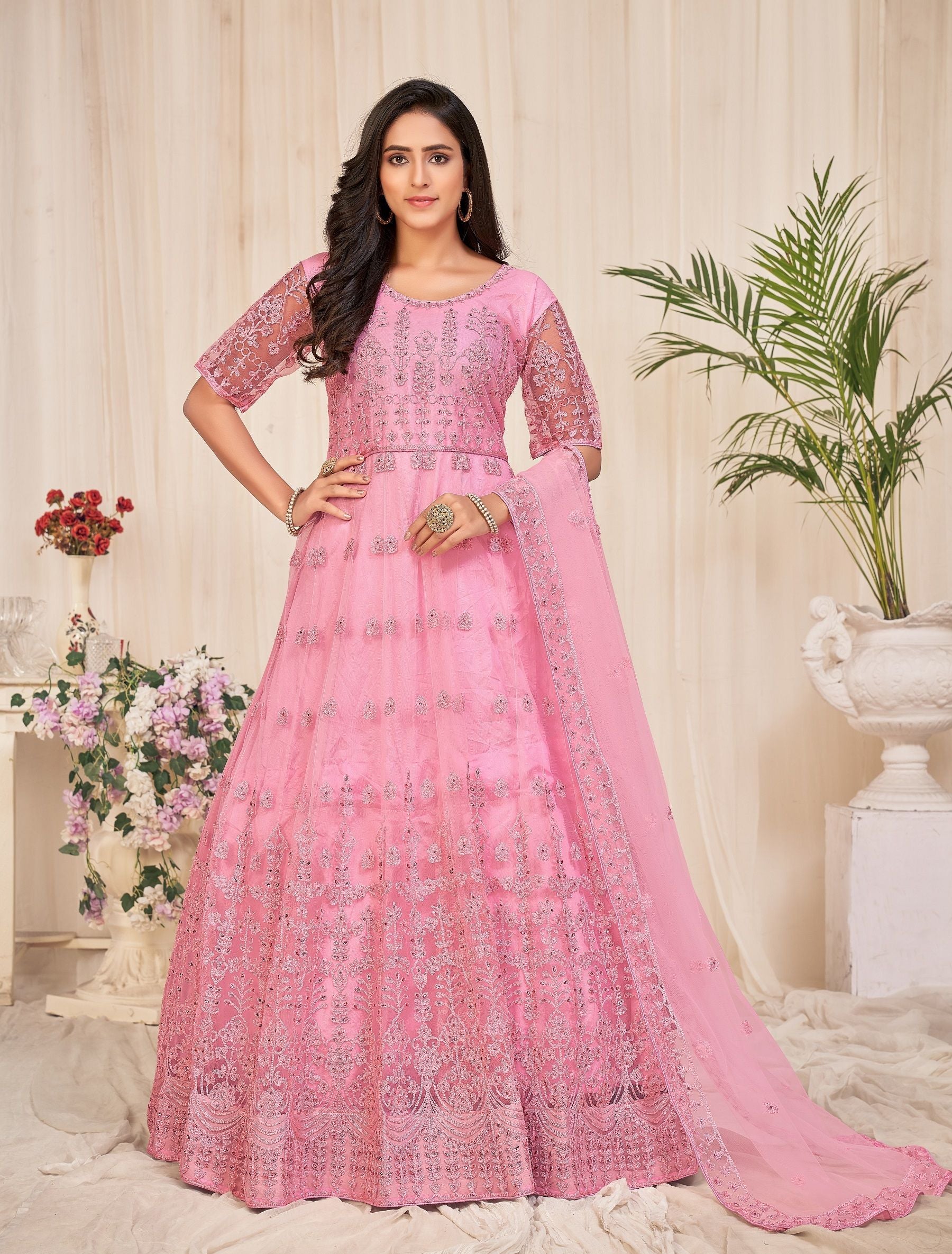 Aastha Dusty pink Dupatta with Net top fabric Crepe Bottom fabric