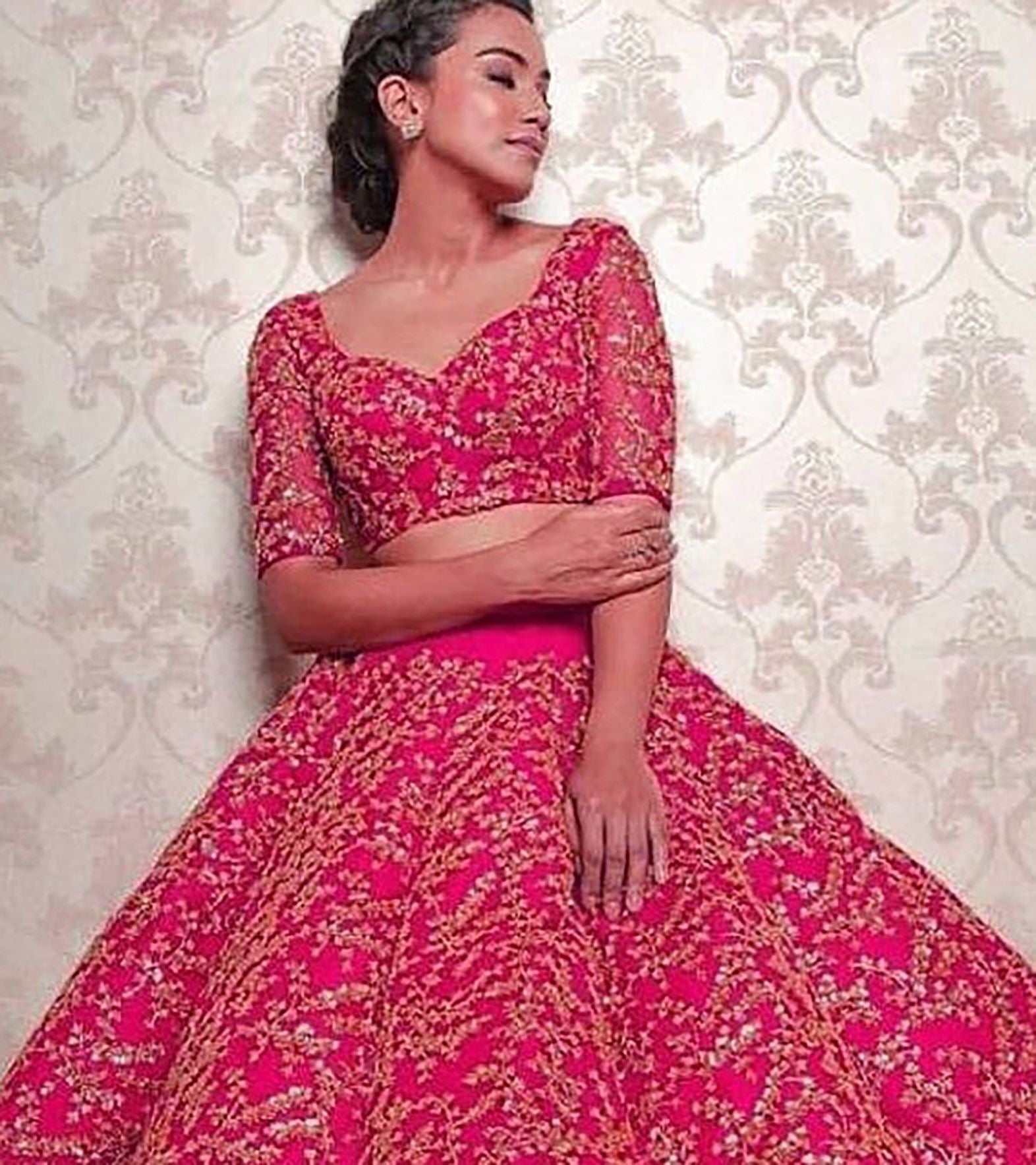 Aastha fashion off pink Lehenga Choli with two tone tafeta satin silk fabric blouse fabric