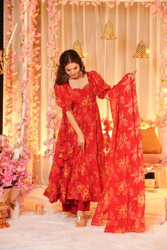 Aastha fashion Multi Dupatta with Tebby Slik kurti fabric