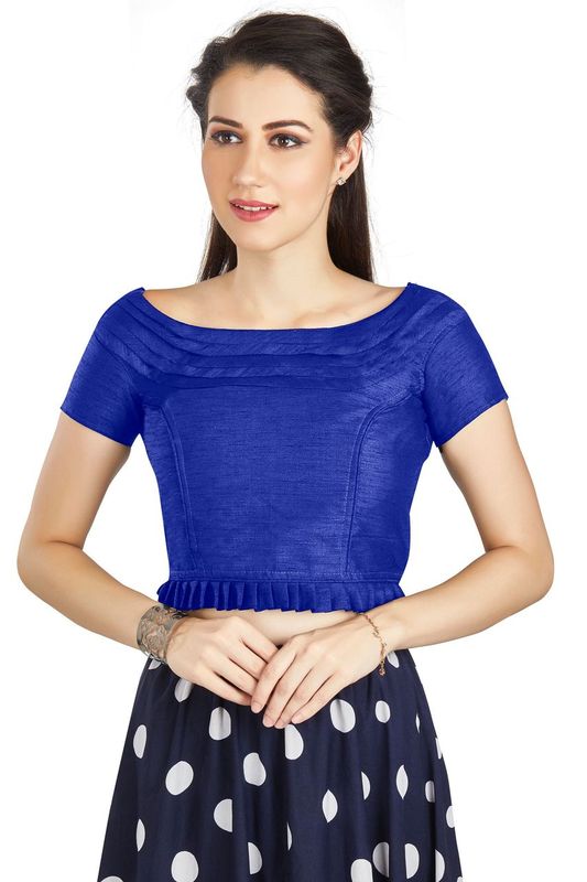 Aastha fashion Royal Blue Art Sleek Pleated Neck Blouse Work Princece Blouse