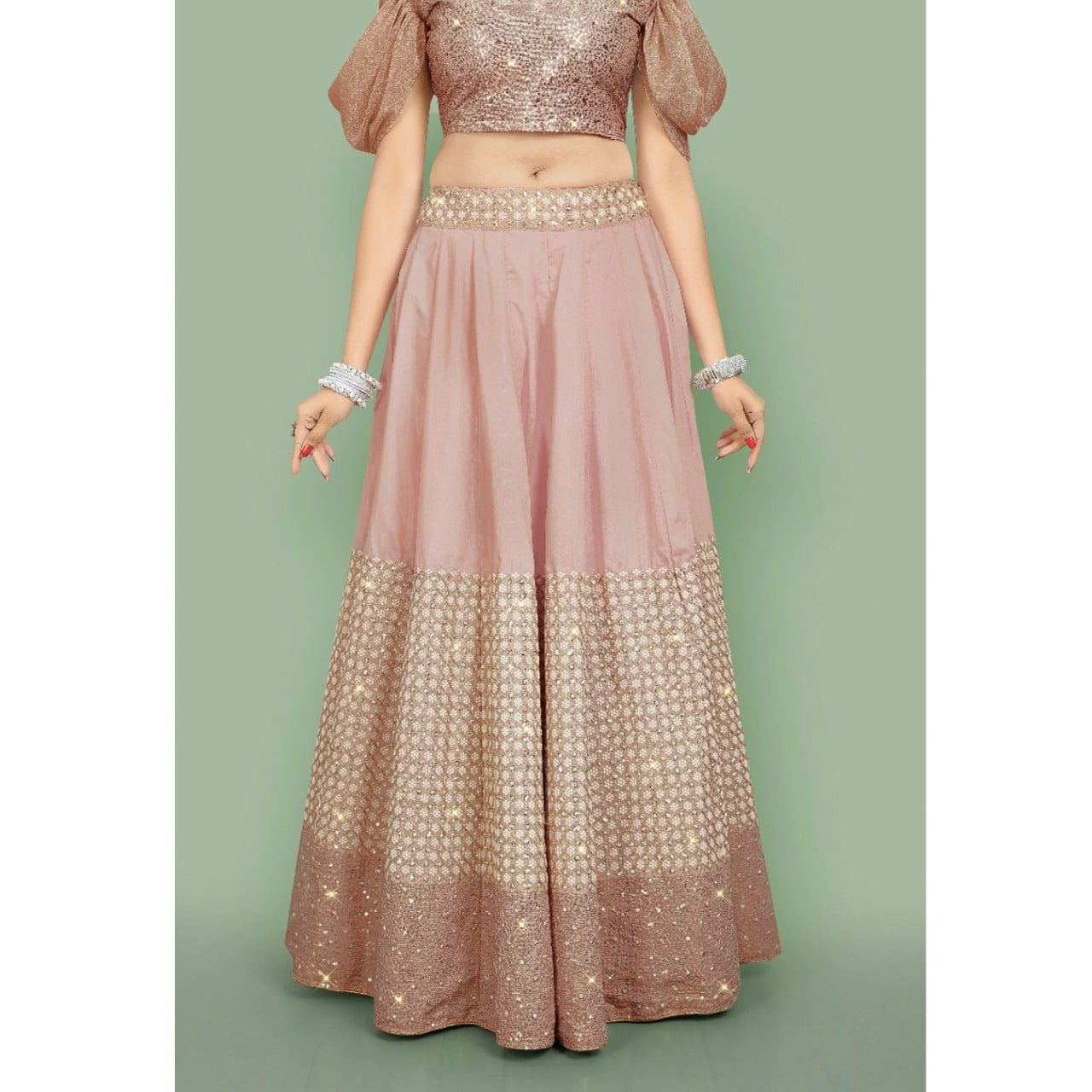 Aastha fashion Baby Pink Foux Georgette lehanga blouse Embroidery Work