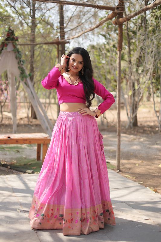 Aastha fashion pink Pure Dayble Viscose Jequard Phantom With Jari Lace blouse fabric embroidery work