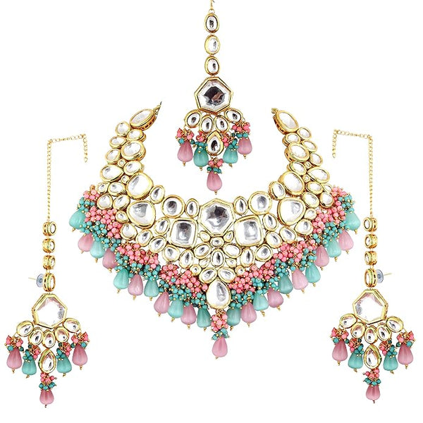 Tehzeeb Creation Meenakari 18K Gold plated Multi color Uncut dibbi Kundan Combo Necklace Set THZ409