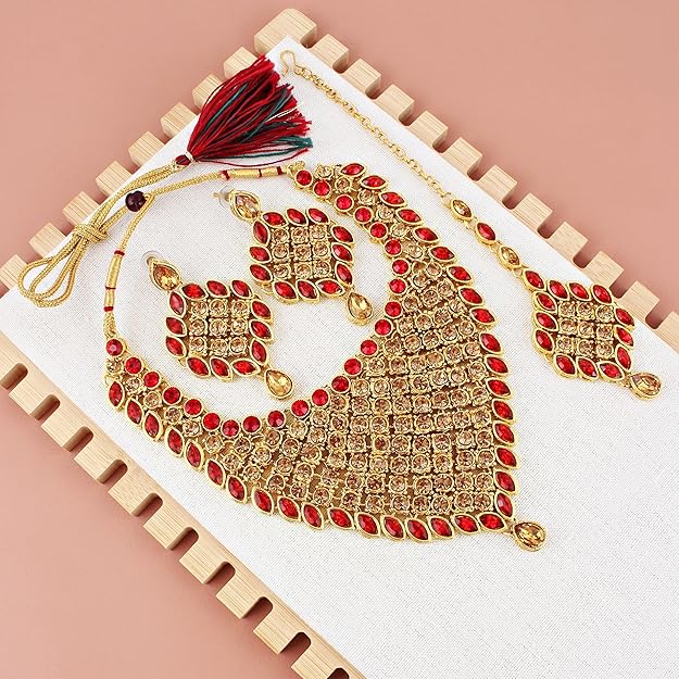 Tehzeeb CreationDesigner Gold Plated Elegant Stone Necklace Set For Women & Girls  THZ406