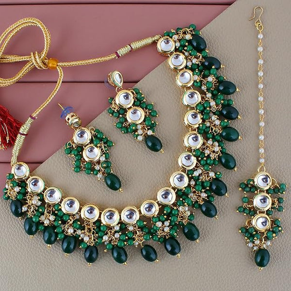 Tehzeeb Creation Meenakari 18k Gold Plated Earring Combo Uncut Big Faux Kundan Choker Necklace set THZ427