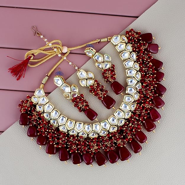 Tehzeeb Creation Meenakari Gold plated pentagon shape Uncut Kundan Necklace Set THZ413