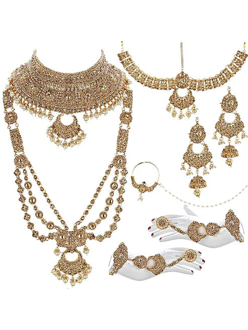 Tehzeeb Creation Traditional Stone Bridal Set 9 Pcs. For Girls & Women THZ401