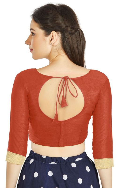 Aastha fashion Red Art Silk Blouse Fabric Sleeve Button Design Blouse work - Prithvi Mart