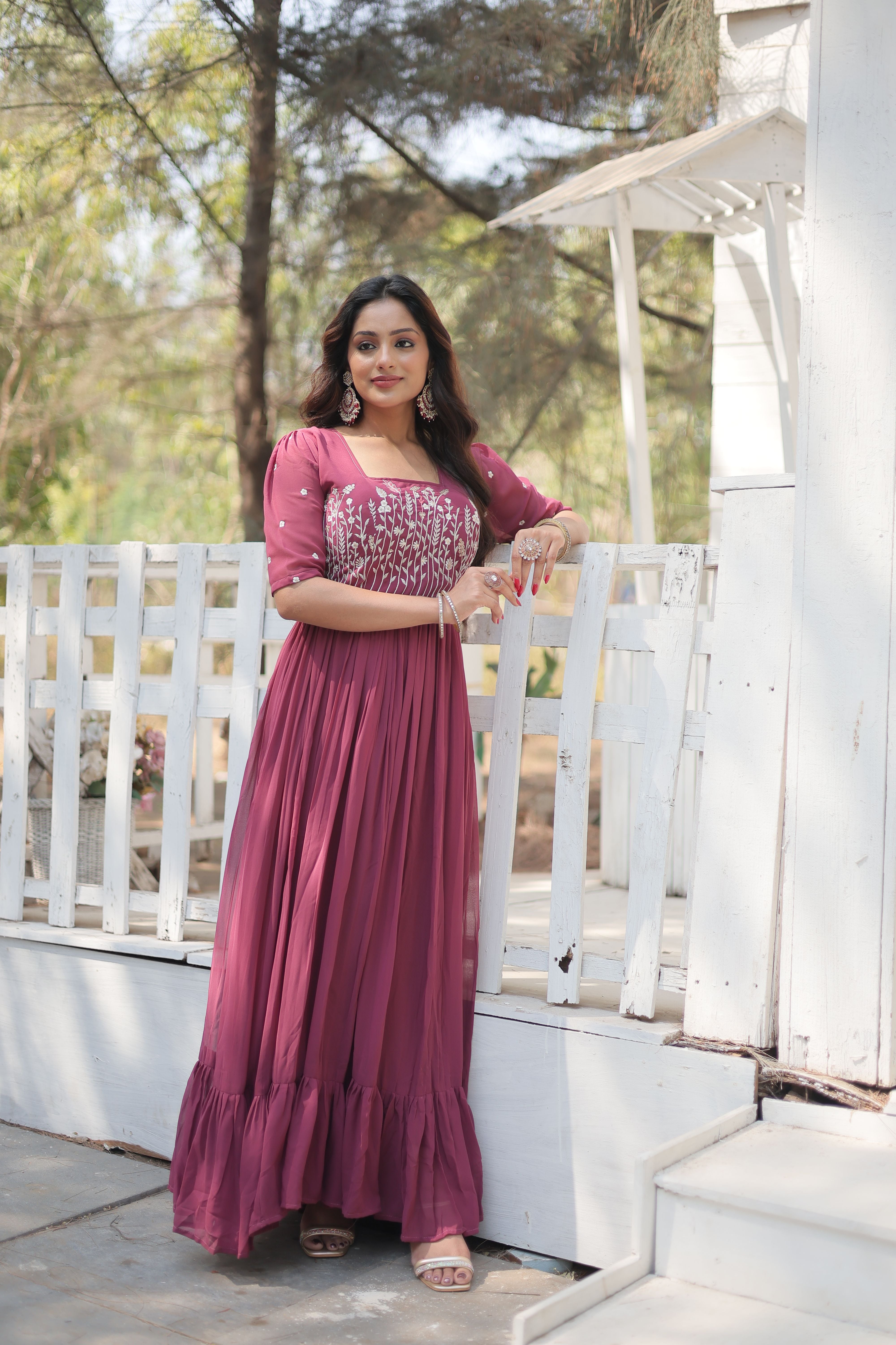 Aastha Dusty Rose with Gown fabric Faux Georgette Sequins Multithreaded Embroidered