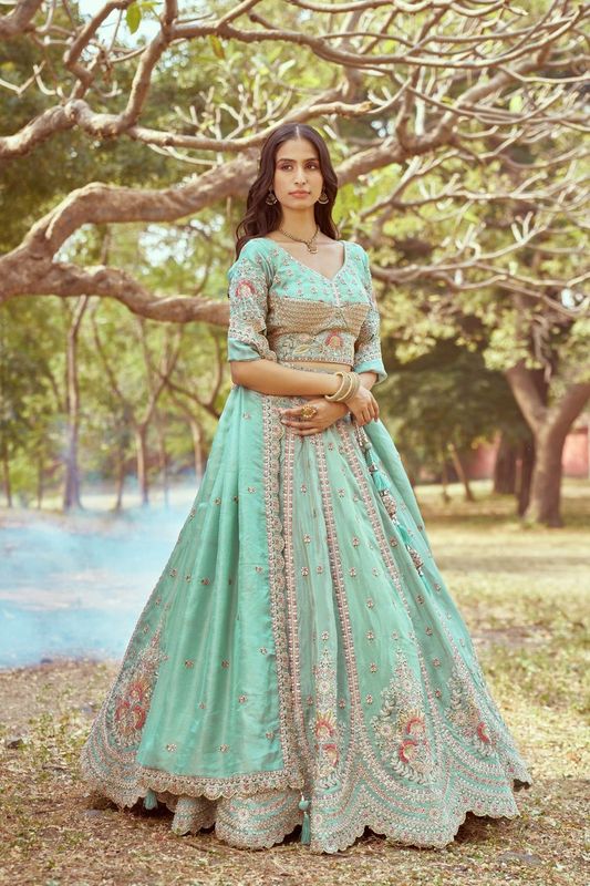 Aastha fashion  Seagreen lehanga blouse Embroidery Work