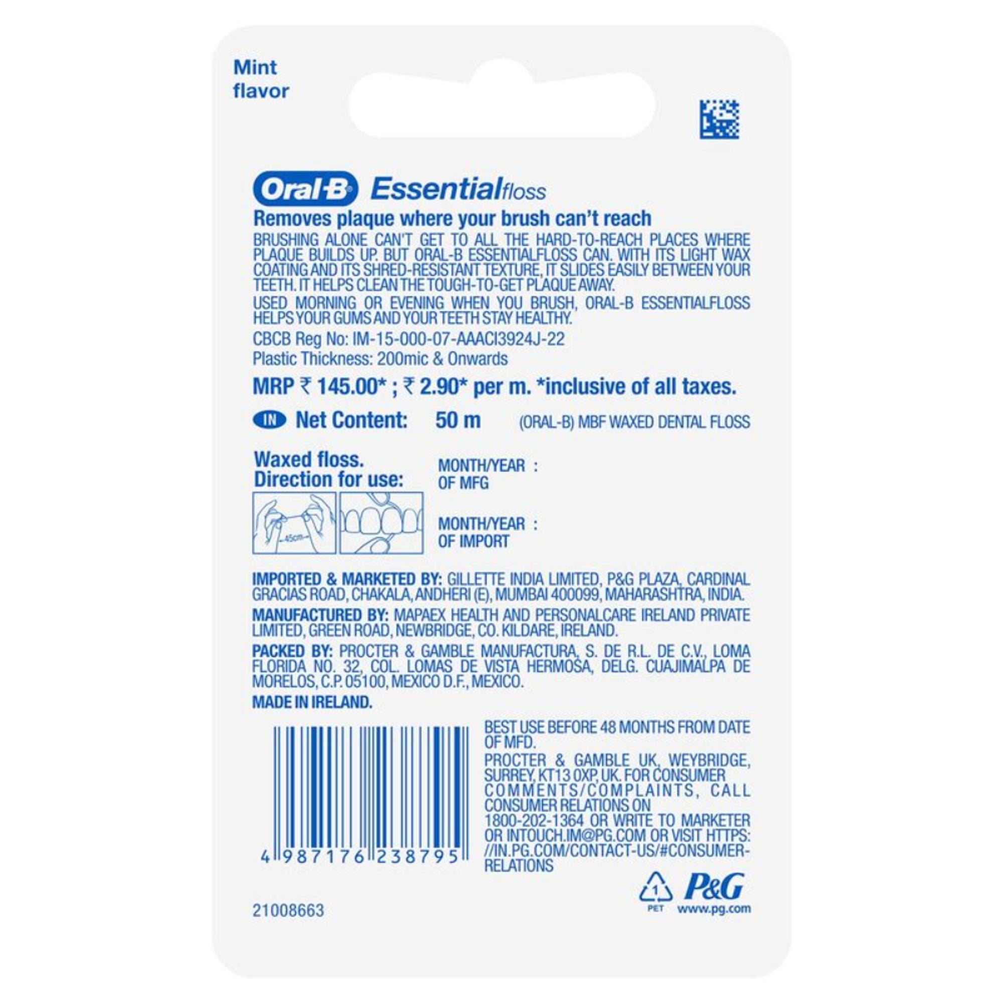 Oral-B Essential Floss Waxed Dental Floss Mint